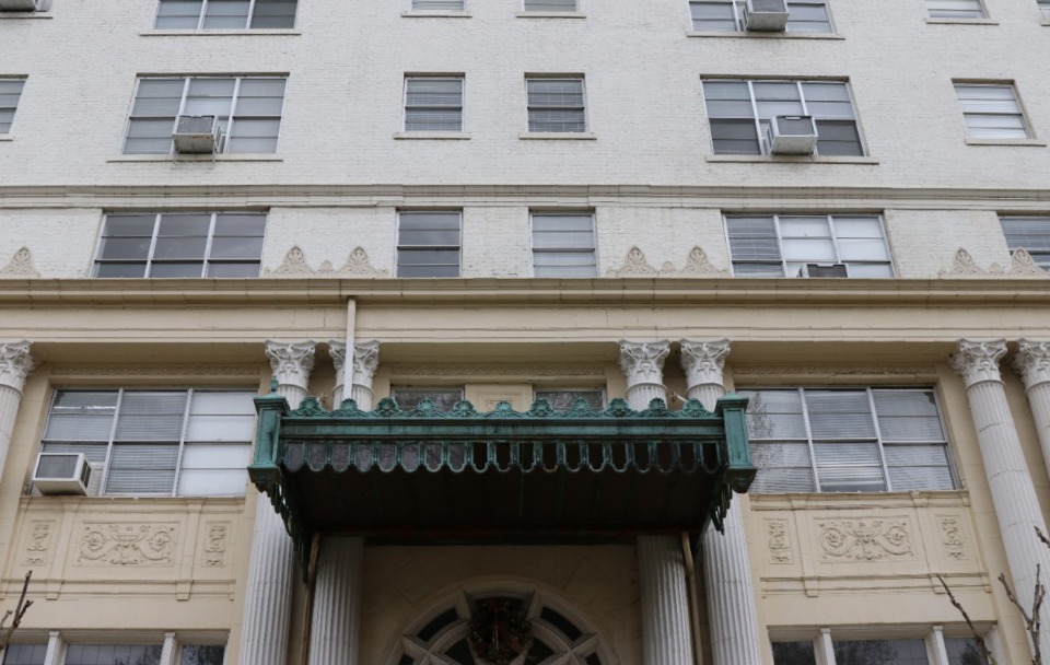 <strong>Columns adorn the entrance to the Parkview at 1914 Poplar Ave. The senior living facility was built as a hotel/apartment building in 1923.</strong> (Neil Strebig/Daily Memphian file)