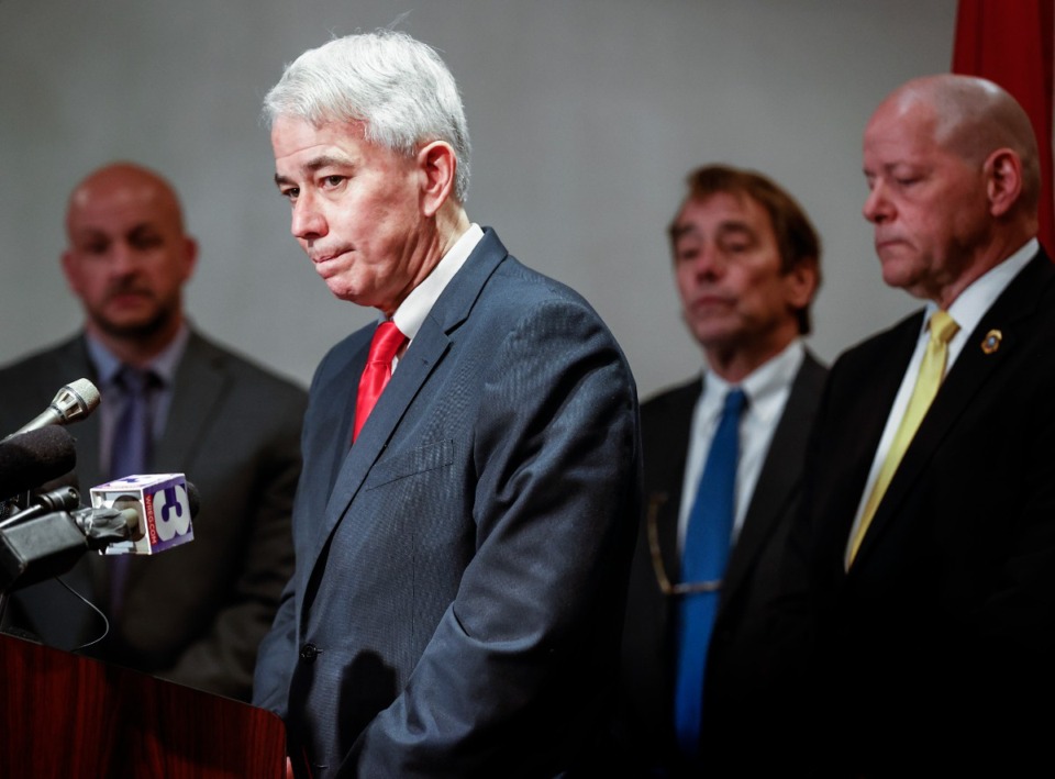 <strong>Shelby County District Attorney Steve Mulroy answers questions during a press conference on Thursday, Jan. 26, 2023, after five fired Memphis Police Officers involved in the Tyre Nichols case were indicted on seven charges. On May 2, he announced a sixth officer in the case will not be charged.</strong>&nbsp;(Mark Weber/The Daily Memphian file)