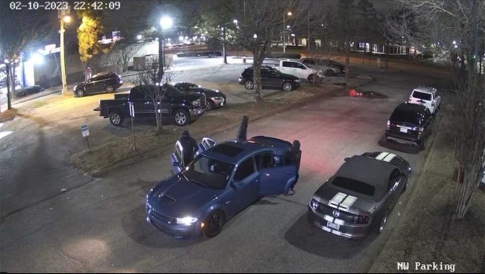 <strong>SkyCop video captured car break-ins in progress on Feb. 10, 2023 at the T.J. Mulligan&rsquo;s Trinity location. Gabe Tranum, whose vehicle was broken into that evening, shared the video on Facebook.</strong> (Courtesy Gabe Tranum via Facebook)