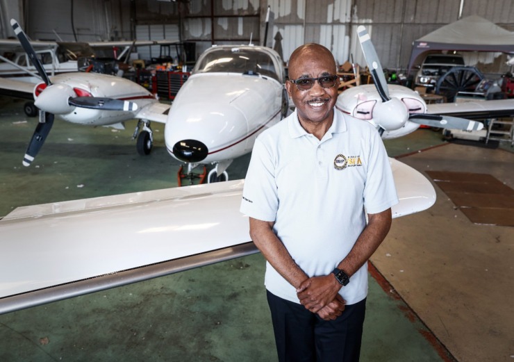 Captain Albert Glenn, pictured on Monday, May 1, 2023, was one of the first Black FedEx pilots, now finds himself commander of a flight school in Olive Branch that aims to encourage minorities to fly. (Mark Weber/The Daily Memphian)