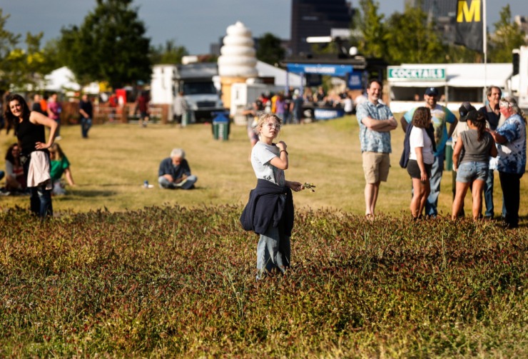 <strong>Dakota Conners picks flowers during Beale Street Music Festival on Friday afternoon.</strong> (Mark Weber/The Daily Memphian)