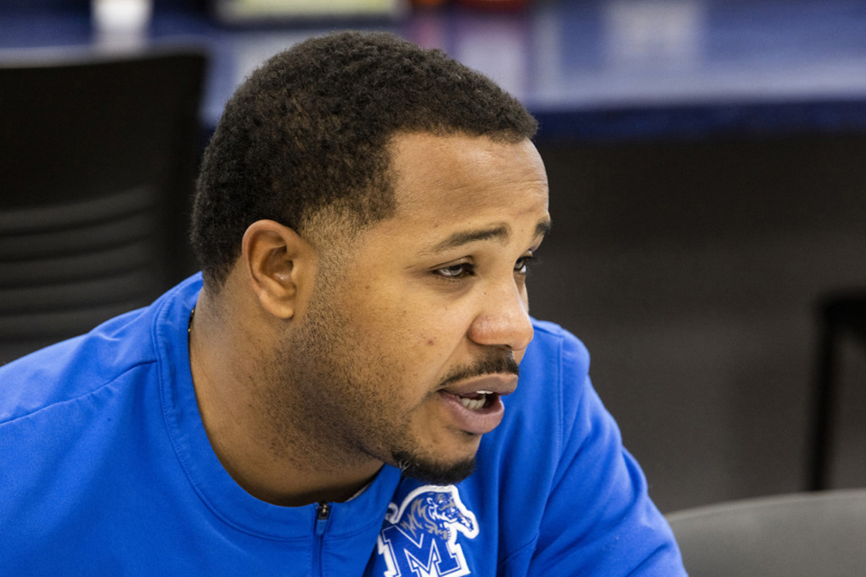 <strong>University of Memphis Tigers assistant coach Sean Dawkins speaks during the Memphis football annual luncheon at the Billy J. Murphy Athletic Complex March 15.</strong> (Brad Vest/Special to The Daily Memphian)