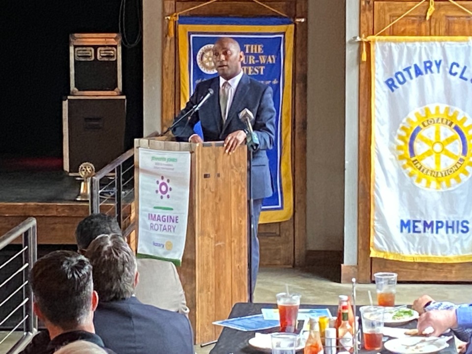 <strong>Shelby County Mayor Lee Harris told the Memphis Rotary Club May 9 that a proposed wheel tax hike is the best way to fund part of the cost of a rebuild of the Regional One Health campus.</strong> (Bill Dries/The Daily Memphian)