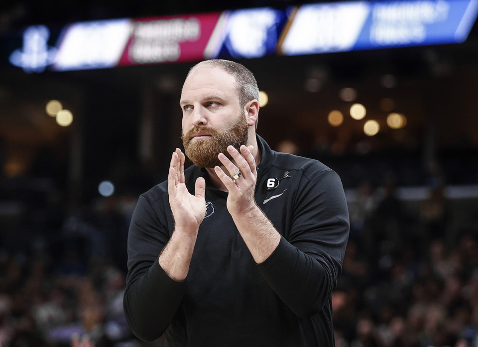 <strong>Memphis Grizzlies head coach Taylor Jenkins claps on the sideline during action against the Houston Rockets March 24.</strong> (Mark Weber/The Daily Memphian file)