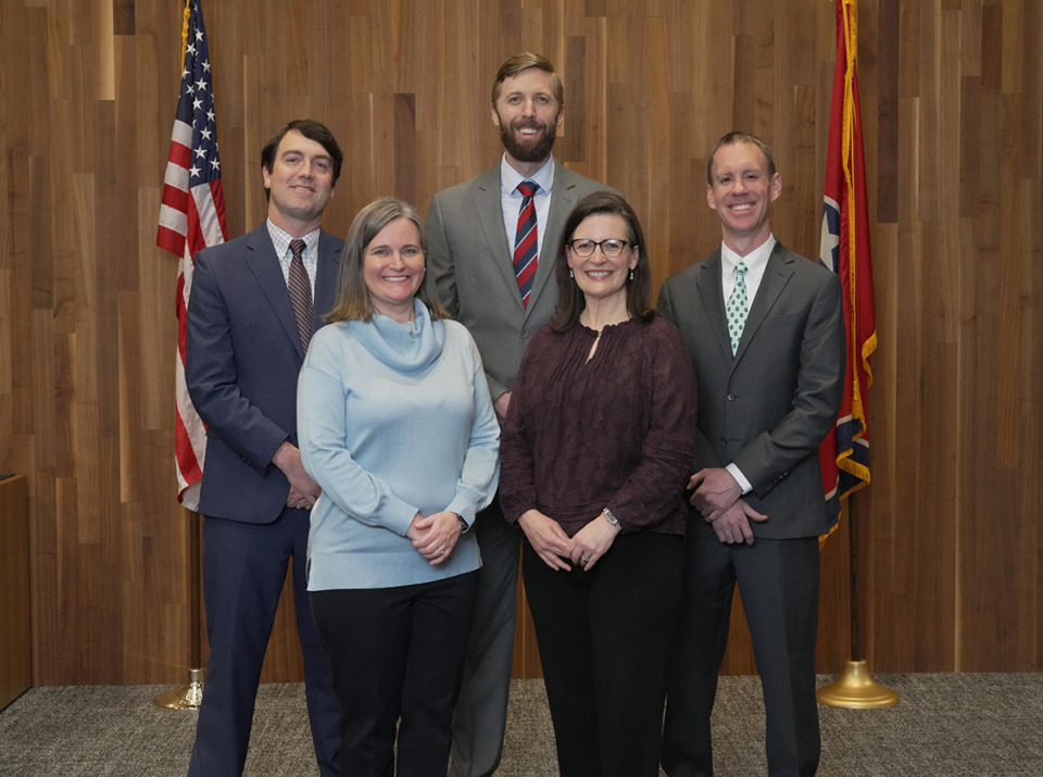 <strong>From left to right: Germantown Board of Education members Ryan Strain, Amy Eoff, Daniel Chatham, Angela Griffith and Brian Curry discussed the contract with SKB Facilities &amp; Maintenance to maintain Germantown Municipal School District&rsquo;s buildings.</strong> (Coutesy Germantown Board of Education)