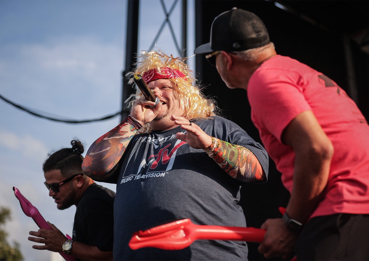 <strong>Mississippi Meat Mafia fills the stage at the Ms. Piggie Idol competition at the Memphis in May World Championship BBQ Contest May 18, 2023.</strong> (Patrick Lantrip/The Daily Memphian)