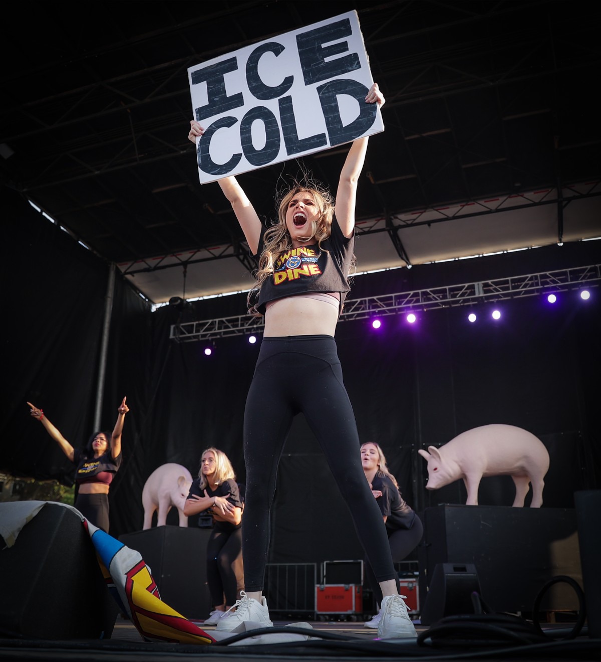 <strong>Swine and Dine dance to a parody of Outkast&rsquo;s "Hey Ya!" at the Ms. Piggie Idol competition May 18, 2023.</strong> (Patrick Lantrip/The Daily Memphian)