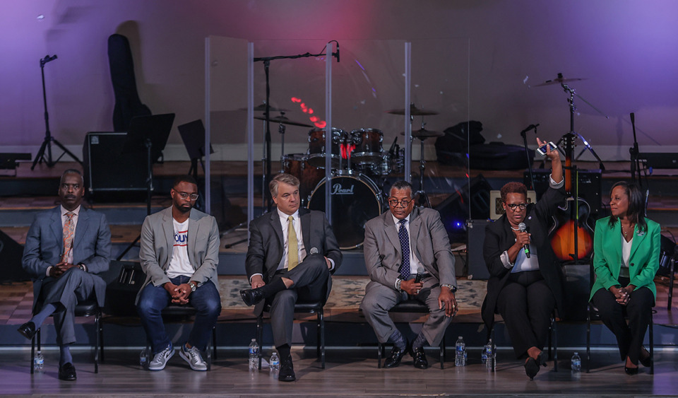 <strong>Memphis mayoral candidates speak at a Memphis mayor's race forum at Mosaic Church April 29.</strong> (Patrick Lantrip/The Daily Memphian)