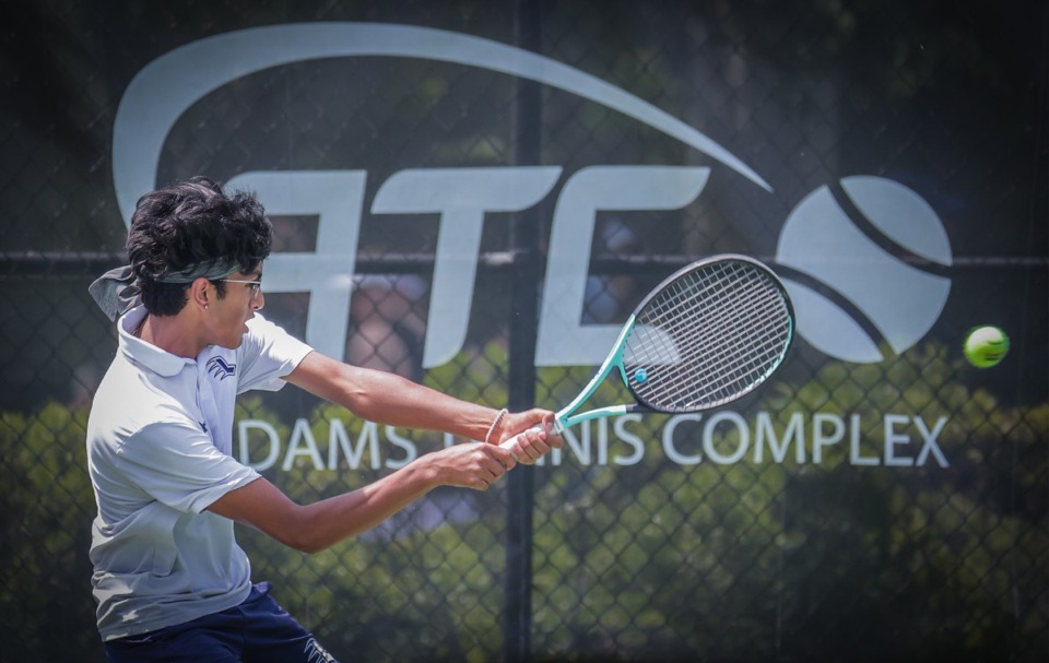 <strong>Lausanne's Sathvik Nath competes in the Division 2-A boys tennis tournament May 24 in Murfreesboro, Tennessee. The Lynx won the state championship.</strong>&nbsp;(Patrick Lantrip/The Daily Memphian)