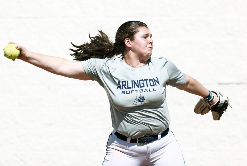 <strong>Softball pitching ace Emily Richarde and her Arlington teammates fell to Nolensville Wednesday, May 3, 2023, before being eliminated by Daniel Boone High.</strong> (Mark Weber/The Daily Memphian file)