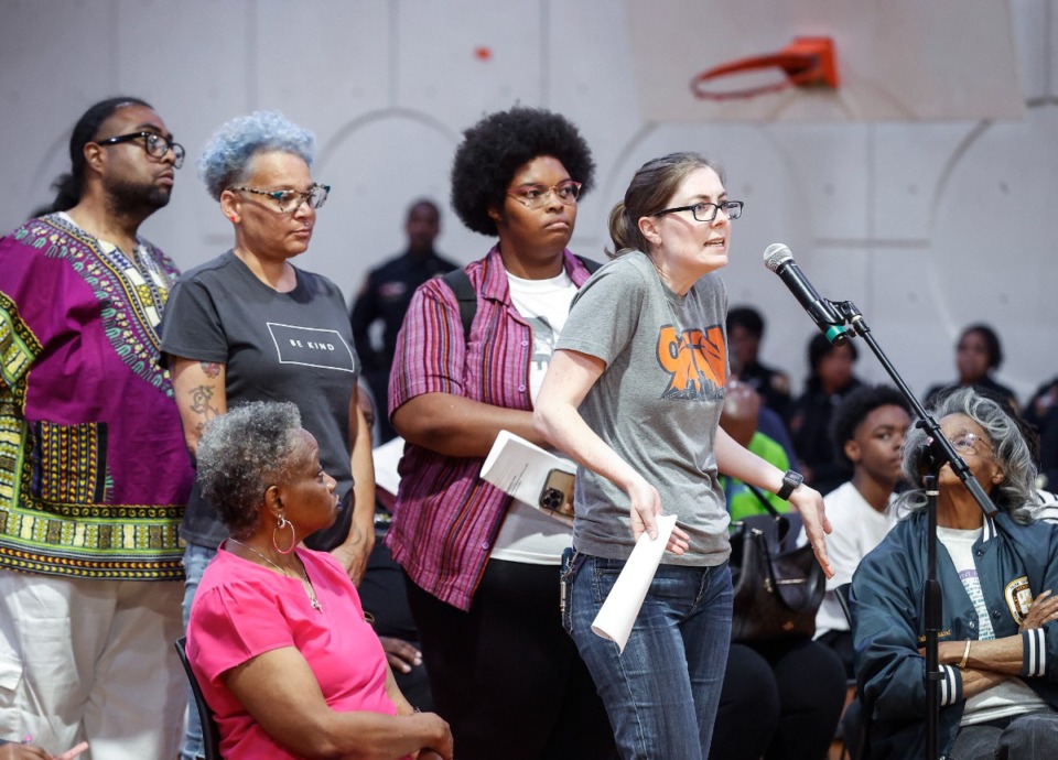<strong>Community members speak during a community meeting about the upcoming Greenlaw Community Center project on Tuesday, May 23, 2023.</strong> (Mark Weber/The Daily Memphian)
