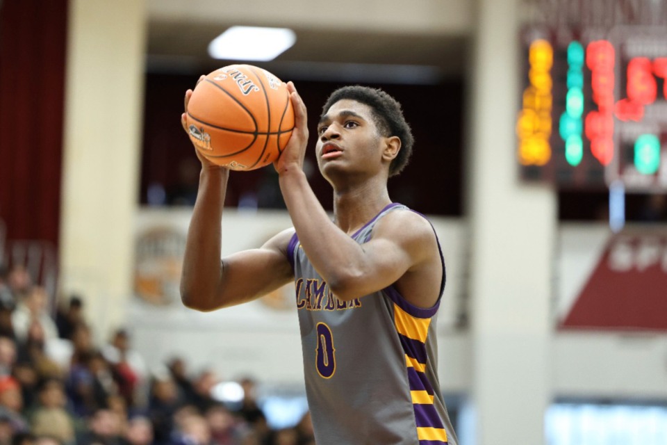 <strong>Camden's Billy Richmond #0 attempts a free throw against Bishop Gorman during a high school basketball game at the Hoophall Classic, Monday, January 16, 2023, in Springfield, MA.</strong> (AP Photo/Gregory Payan)