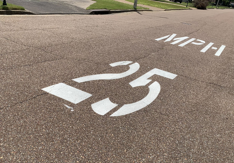 <strong>Grove Hollow Lane is one street in Germantown with new speed limit pavement markings. The suburb is testing the measure in two neighborhoods and collecting data to gauge effectiveness.</strong> (Abigail Warren/The Daily Memphian)
