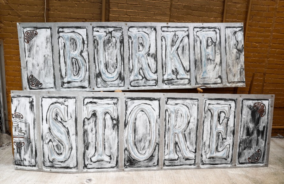 <strong>Pieces of the old Burke&rsquo;s Book Store aluminum sign still survive on Wednesday, May 31, 2023.</strong> (Mark Weber/The Daily Memphian)