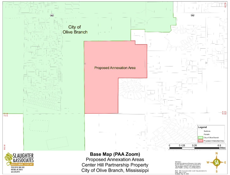 <strong>Olive Branch aldermen voted June 6 to annex about 183 acres southwest of Goodman Road and Center Hill Road. The annexation was requested by the property owner, a developer who reportedly plans to build houses at the site.</strong> (Courtesy City of Olive Branch)