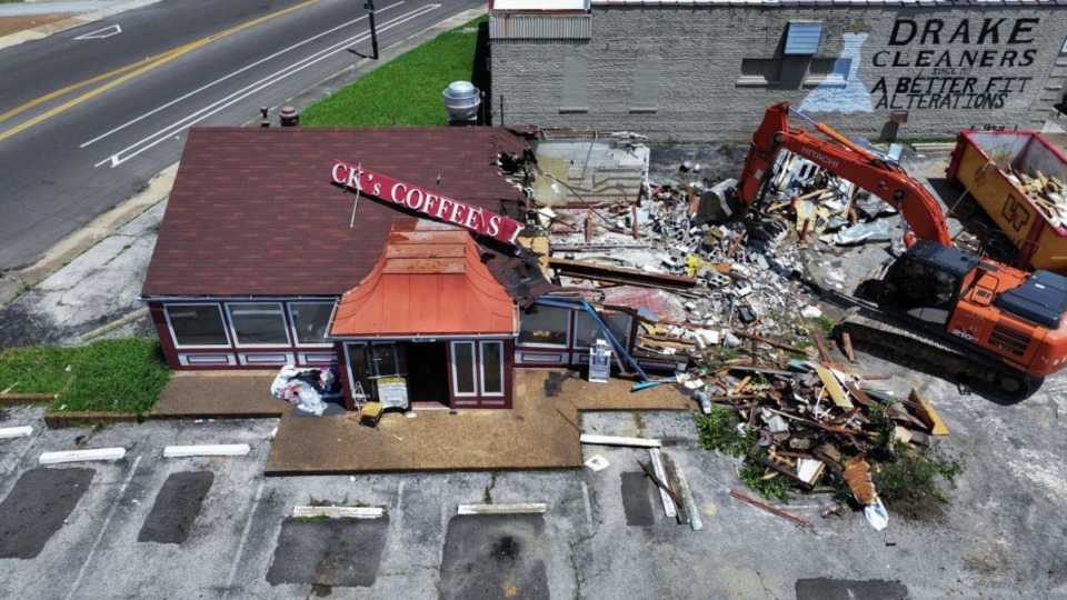 <strong>The CK&rsquo;s Coffee Shop at Poplar Avenue and Evergreen Street was demolished on Tuesday, June 13.</strong> (Courtesy Jamie Harmon)