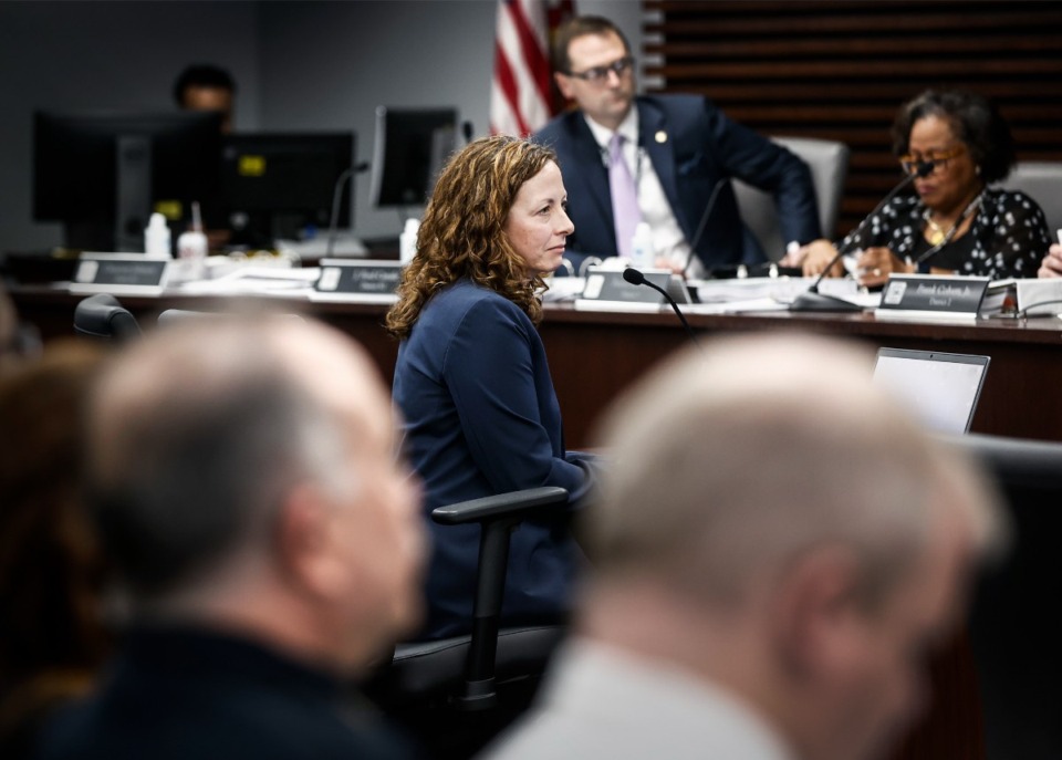 <strong>City of Memphis Chief Legal Officer Jennifer Sink (middle) addresses council members during a committee session on Tuesday, Feb. 21, 2023.</strong> (Mark Weber/The Daily Memphian)