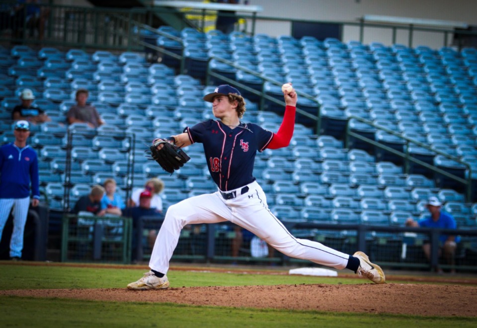 <strong>Talon Haley&rsquo;s&nbsp;pitching was vital as the Patriots captured the state title in Mississippi&rsquo;s largest classification. The left-hander, who is committed to Vanderbilt, posted an 8-0 record with a 1.99 ERA, walking 33 and striking out 103 in 63.1 innings of work.</strong> (Credit: Louie Sanders)&nbsp;