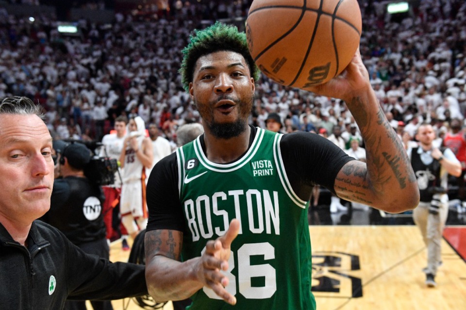 <strong>In nine seasons with the Boston Celtics guard Marcus Smart has never missed the playoffs.</strong> (Michael Laughlin/AP file)