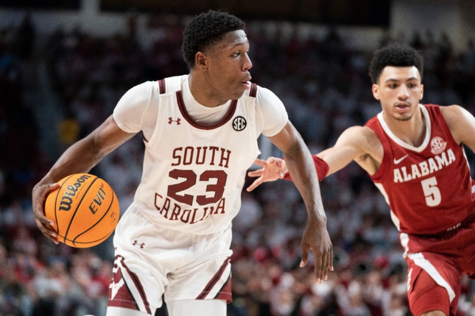 <strong>The Memphis Grizzlies picked South Carolina forward GG Jackson II (23) in the second round of the 2023 NBA draft.</strong> (Sean Rayford/AP file)