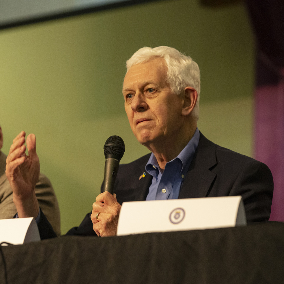 <strong>Bill Gibbons, president of the Memphis-Shelby Crime Commission, speaks at a panel discussion about the state of crime in Memphis at First Baptist Church on Broad on Thursday, March 30, 2023.</strong> (Ziggy Mack/Special to The Daily Memphian)