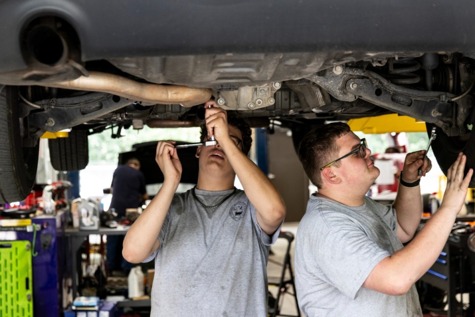 <strong>Student interns including Hunter Boaz (right) and Noah Crocitto are working in Bartlett's A. Keith McDonald Fleet Maintenance Facility this summer.</strong> (Brad Vest/Special to The Daily Memphian)