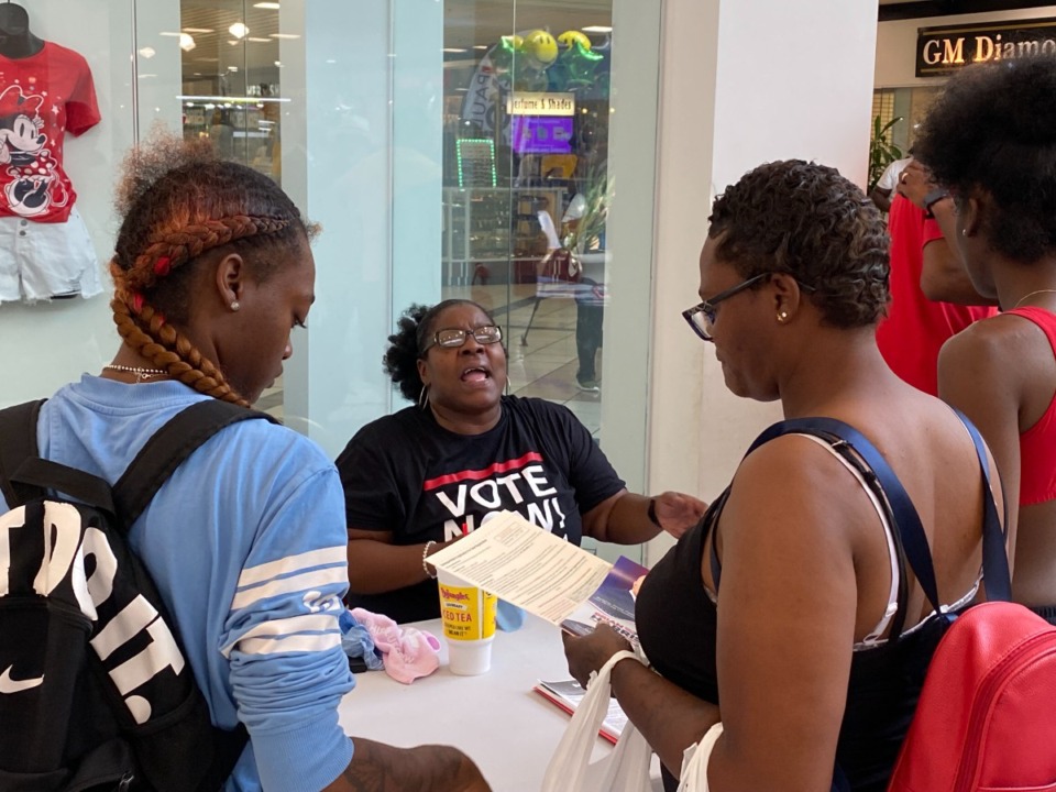 <strong>Voter registration by UpTheVote 901 was part of the candidate &ldquo;meet and greet&rdquo; Saturday, July 1, at Southland Mall in Whitehaven.</strong> (Bill Dries/The Daily Memphian)