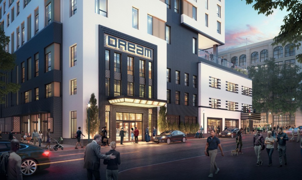 <strong>A rendering shows the proposed Dream Hotel in Downtown Memphis a&nbsp;<span style="color: #000000;">122 S. Main St.</span></strong>&nbsp;(Courtesy Looney Ricks Kiss)