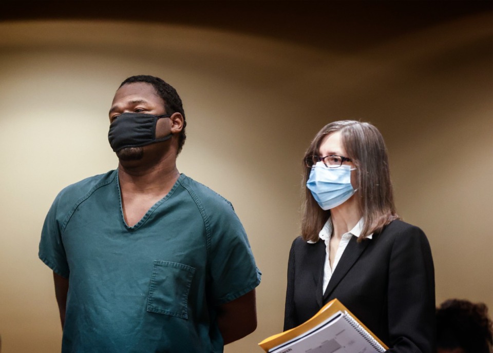 <strong>Cleotha Henderson (left) with his attorney Jennifer Case (right) appears in Judge Lee Coffee&rsquo;s courtroom on Friday, Feb. 3, 2023</strong>. (Mark Weber/The Daily Memphian file)
