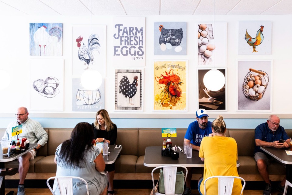 <strong>Egg-related art decorates the walls at Eggs Up Grill in Germantown. Owner Jason Heckendorf said that in just two weeks, the breakfast-and-brunch spot has cracked nearly 13,000 eggs by hand.</strong> <strong>&ldquo;Each order is made to order &mdash; it&rsquo;s not canned goods,&rdquo; he said. &ldquo;We&rsquo;re cracking eggs and adding fresh ingredients.&rdquo; </strong>(Brad Vest/Special to The Daily Memphian)