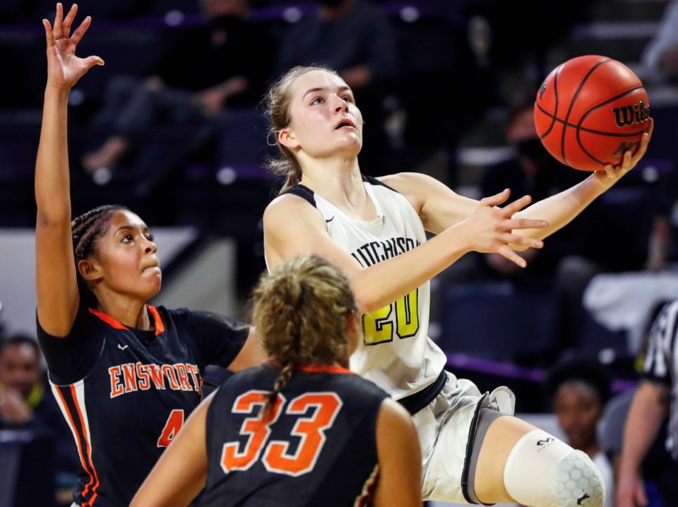 <strong>Hutchison guard Maxine Engel (right) drives for a layup against Ensworth defense in a 2021 Division II Class AA semifinals game in Cookeville. Engel now plays at George Washington and champions the cause of women&rsquo;s sports</strong>. (Mark Weber/The Daily Memphian file)