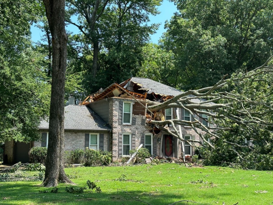 <strong>An oak tree fell on a Germantown home near Kilbirnie Drive Sunday, July 2, in an evening storm that left the area without power.</strong>&nbsp;(Keely Brewer/The Daily Memphian)