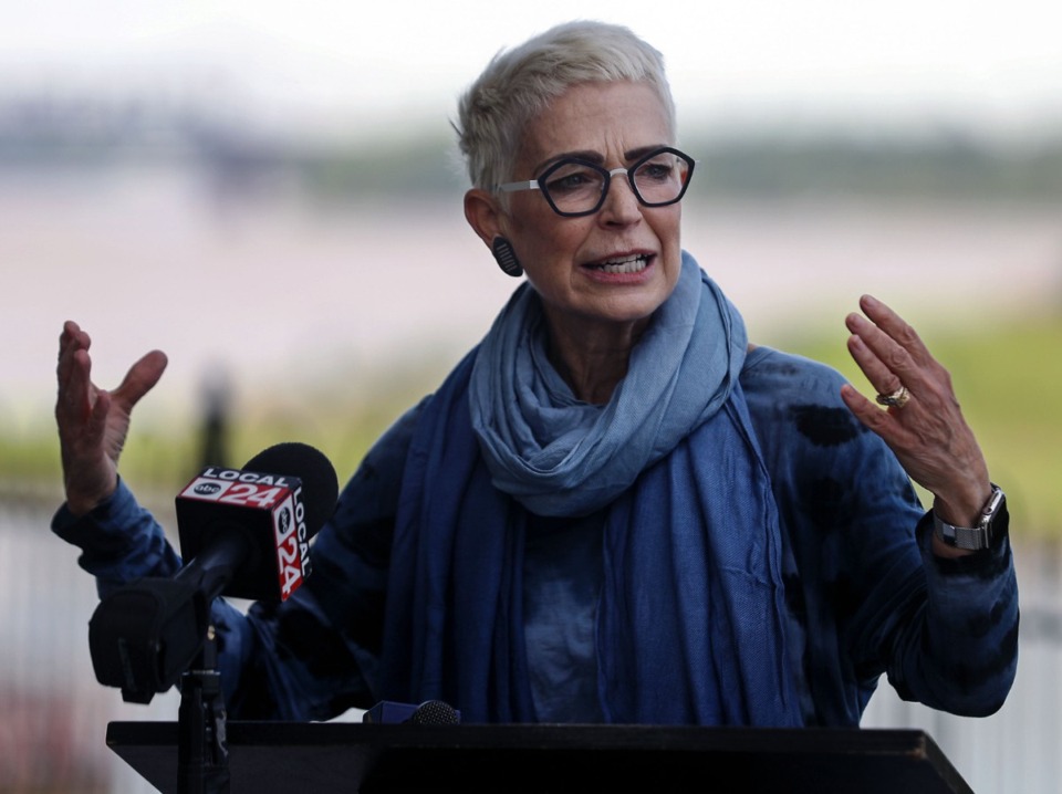 <strong>Carol Coletta, president and CEO of the Memphis River Parks Partnership, speaks at Fourth Bluff Park at a Tom Lee Day celebration May 8, 2021</strong>. (Patrick Lantrip/The Daily Memphian file)