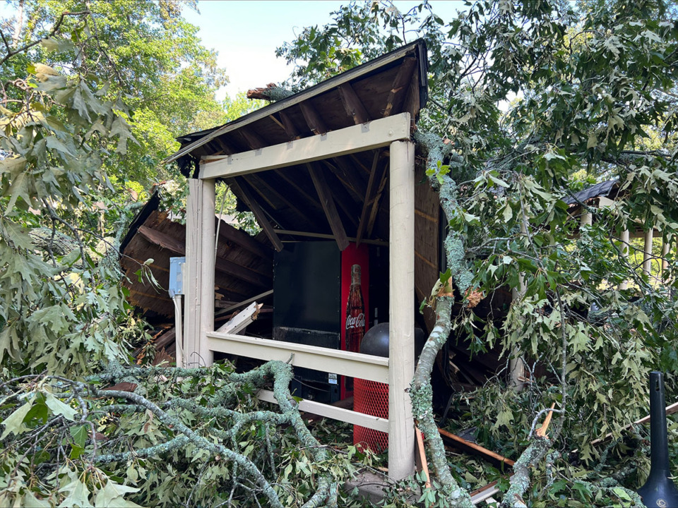 <strong>City Hall Park in Lakeland suffered damange to its pavilion in the June 25 storm.</strong> (Michael Waddell/Special to The Daily Memphian)