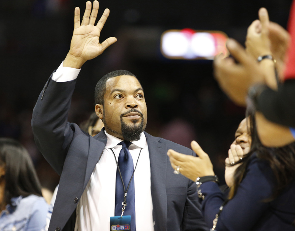 <strong>Big3 Basketball League founder Ice Cube waves as he is introduced to the crowd during the new basketball league's debut, Sunday, June 25, 2017, at the Barclays Center in New York. Now, the league will come to FedExForum in Memphis.</strong> (Kathy Willens/AP Photo file)