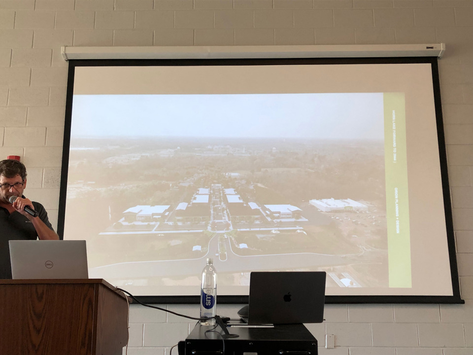 <strong>Orion Planning and Design&rsquo;s Oliver Seabolt presents a conceptual rendering for a mixed-use development in Horn Lake during a Thursday, July 13, meeting about the suburb&rsquo;s comprehensive plan update.</strong> (Beth Sullivan/The Daily Memphian)