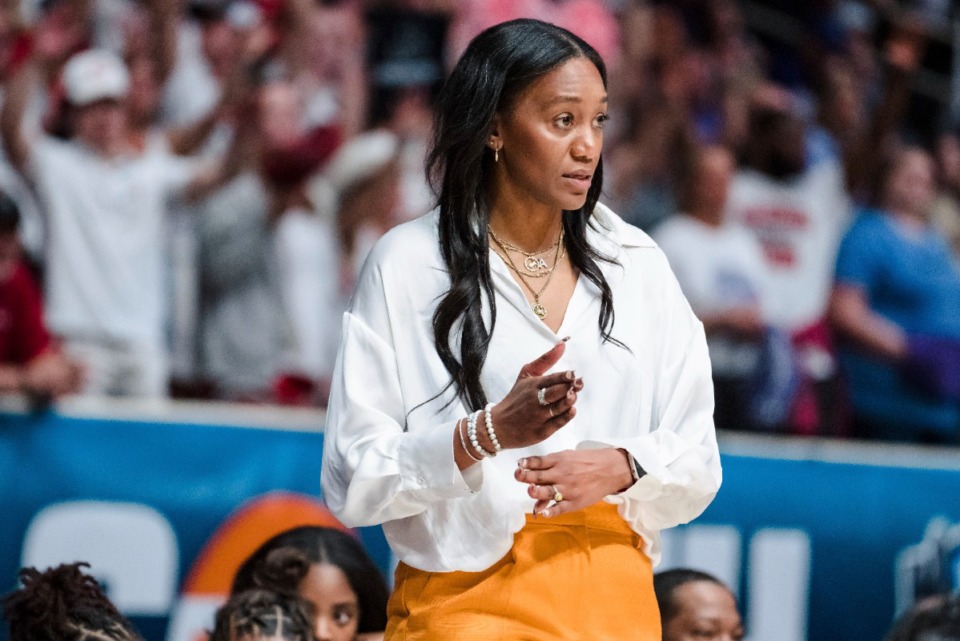 <strong>Newly hired Tigers coach Alex Simmons will be coaching against her alma mater.</strong> (Jacob Kupferman/AP file)