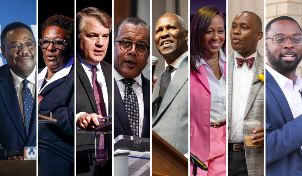 <strong>From left to right, Floyd Bonner Jr., Karen Camper, Frank Colvett, JW Gibson, Willie Herenton, Michelle McKissack, Van Turner and Paul Young are running to be mayor of Memphis.</strong> (The Daily Memphian file)