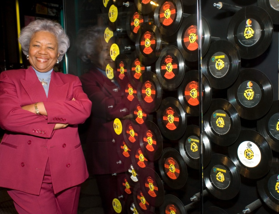 <strong>Deanie Parker, former president and CEO of Soulsville Foundation, stands by one of her singles recorded and released by Stax/Volt Records at the Stax Museum of American Soul Music on Wednesday, April 18, 2007.</strong> (Greg Campbell/AP File)