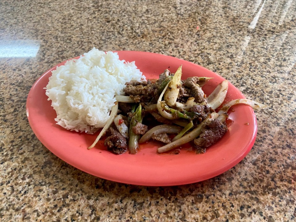 <strong>The lemongrass beef lunch special is stir-fried strips of beef and alliums coated in sa te, a spicy lemongrass chili oil.</strong> (Joshua Carlucci/Special to The Daily Memphian)