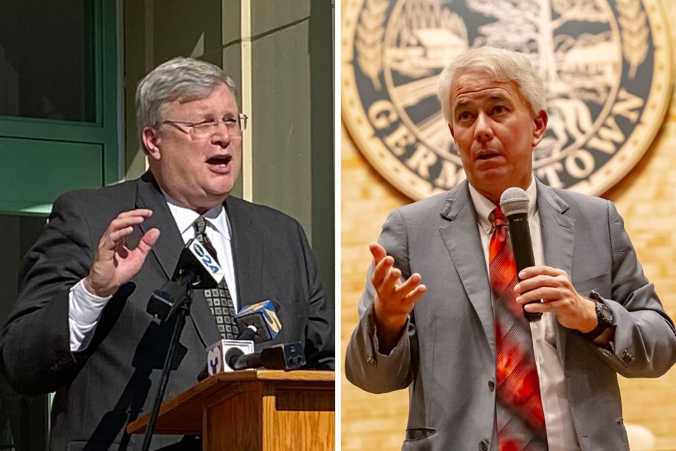 <strong>Memphis Mayor Jim Strickland (left) used his weekly email newsletter on Friday, July 21, to call out Shelby County District Attorney General Steve Mulroy (right) for dropping charges against a woman accused of firing a gun from a moving car in November 2022.</strong> (Bill Dries/The Daily Memphian file; Ziggy Mack/Special to The Daily Memphian)