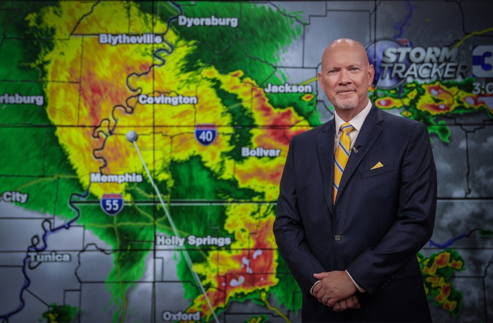 <strong>Longtime weatherman Tim Simpson poses for a portrait at WREG News Channel 3 July 21, 2023.</strong> (Patrick Lantrip/The Daily Memphian)