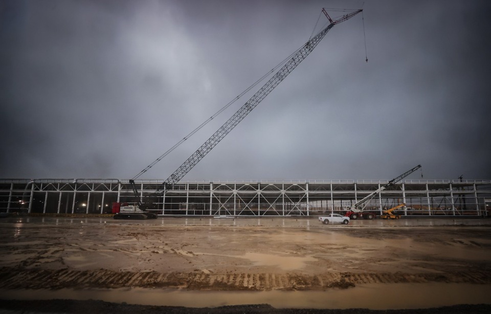 <strong>Ford shows off its progress in constructing BlueOval City during a March 24, 2023 bus tour of the under-construction factory in Stanton, Tennessee.</strong> (Patrick Lantrip/Daily Memphian file)