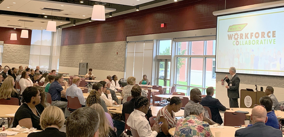 <strong>Collierville Superintendent Gary Lilly addressed the West Tennessee Workforce Collaborative. The effort brings Collierville, Bartlett and Germantown teachers and business leaders together to look for career opportunities for students.</strong> (Abigail Warren/The Daily Memphian)