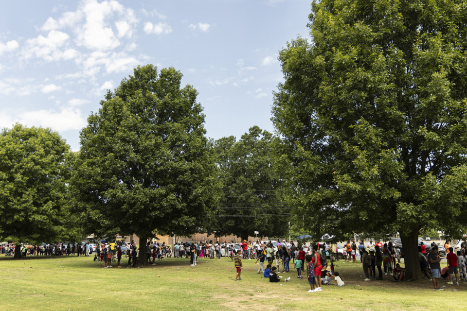 <strong>Memphis-Shelby County Schools students and their families lined up for access to the Back-to-School Family Festival Saturday, Aug. 5, which including a supply giveaway.</strong> (Brad Vest/Special to The Daily Memphian)