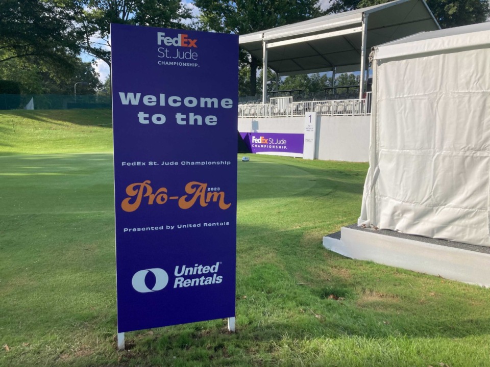 <strong>A sign welcomes players for the Wednesday Pro-Am at the FedEx St. Jude Championship played at TPC Southwind.</strong> (David Boyd/The Daily Memphian)