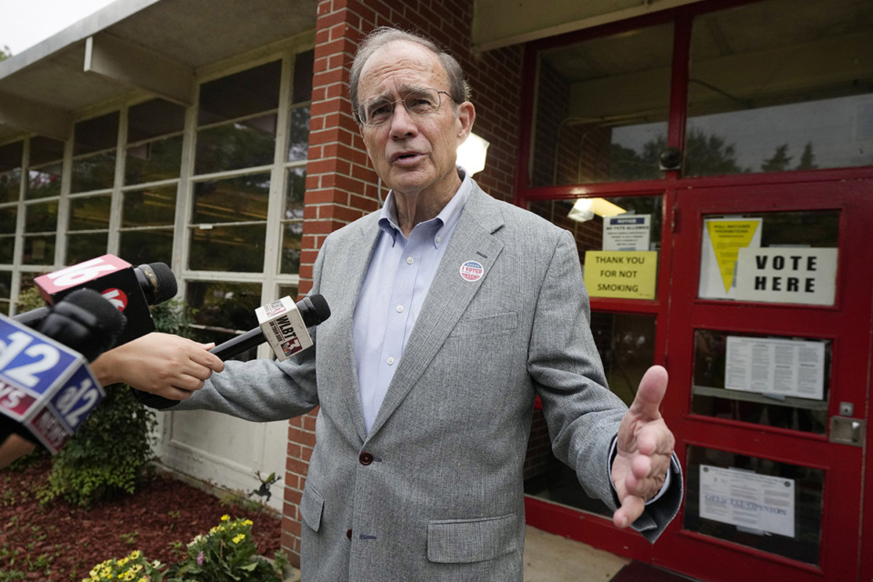 <strong>Republican Lt. Gov. Delbert Hosemann speaks to reporters after voting in the party primary at his precinct in Jackson, Miss., Tuesday, Aug. 8.</strong> (Rogelio V. Solis/AP file)