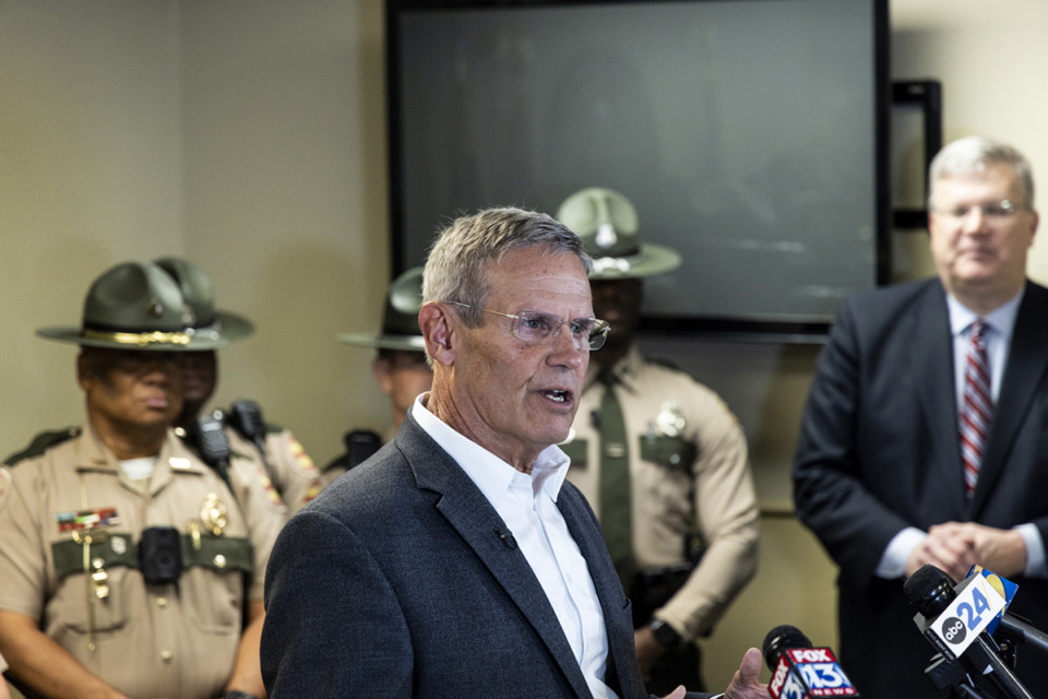 <strong>&ldquo;Because of this success ... in recruiting and retaining, we&rsquo;ve seen an increase in presence of highway patrol in Shelby County, and we hope that the people of Shelby County have seen that,&rdquo;&nbsp; said Tennessee Gov. Bill Lee speaks during a visit to the THP headquarters Wednesday, Aug. 9.</strong> (Brad Vest/Special to The Daily Memphian)