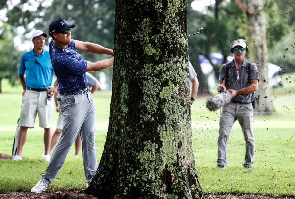 <strong>PGA golfer Adam Schenk hits from the rough on the ninth hole during first-round action of the FedEx St. Jude Championship August 10. Schenk shot a 69 during Thursday&rsquo;s opening round.</strong> (Mark Weber/The Daily Memphian file)