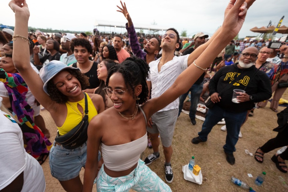 <strong>Fans dance as Dru Hill performs at Beale Street Music Festival in Tom Lee Park on Sunday, May 7, 2023 during Memphis in May.</strong> (Ziggy Mack/Special to The Daily Memphian file)